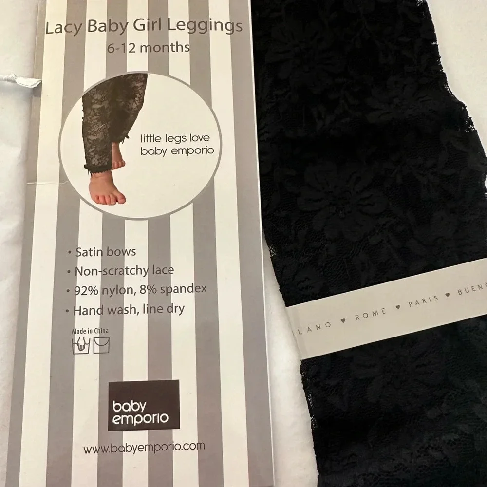 Lacy Baby Kids Black Leggings Size 6-12 Months BNWT